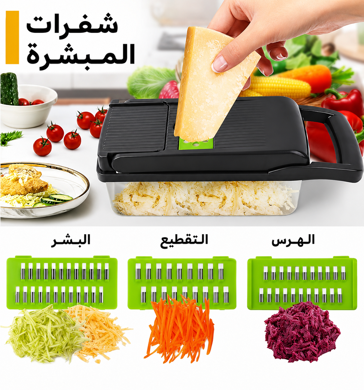 قطاعة خضار، قطاعه بطاطس، قطاعة سلطة | متعدد الوظائف 16 في 1 | قاطع طعام، مبشره، قطاعة خضار يدوية للمطبخ