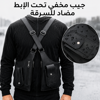 حقيبة تحت الإبط مزدوجة الكتف للرجال، تصميم صدر تكتيكي مضاد للسرقة، مزودة بجيوب قابلة للتعديل مع أحزمة كتف مزدوجة لحمل الهاتف والمحفظة – إصدار 2026