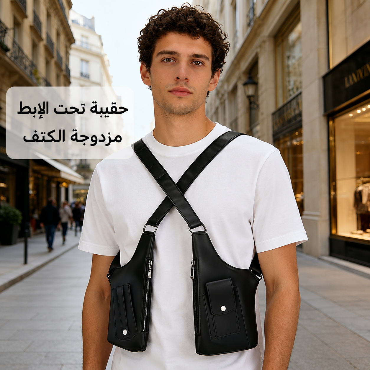 حقيبة تحت الإبط مزدوجة الكتف للرجال، تصميم صدر تكتيكي مضاد للسرقة، مزودة بجيوب قابلة للتعديل مع أحزمة كتف مزدوجة لحمل الهاتف والمحفظة – إصدار 2026